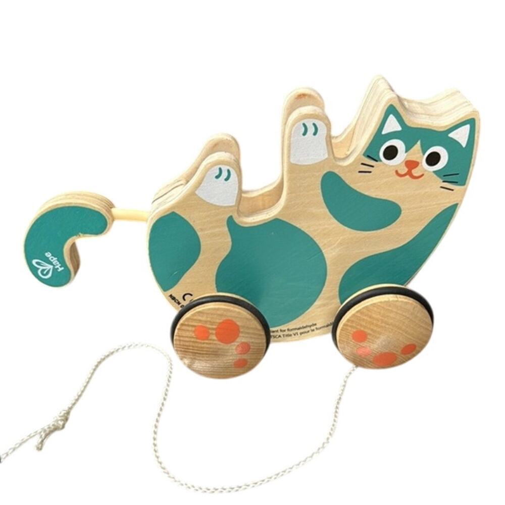 Hape Montessori Roll and Rattle Wooden Kitten Walk Along Pull Toy